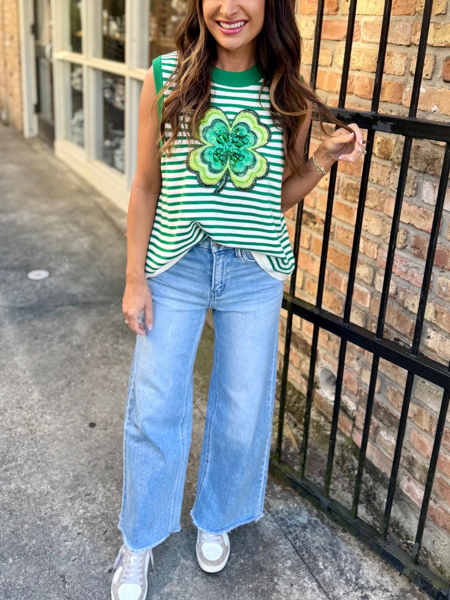 Queen Striped Shamrock Knit Tank