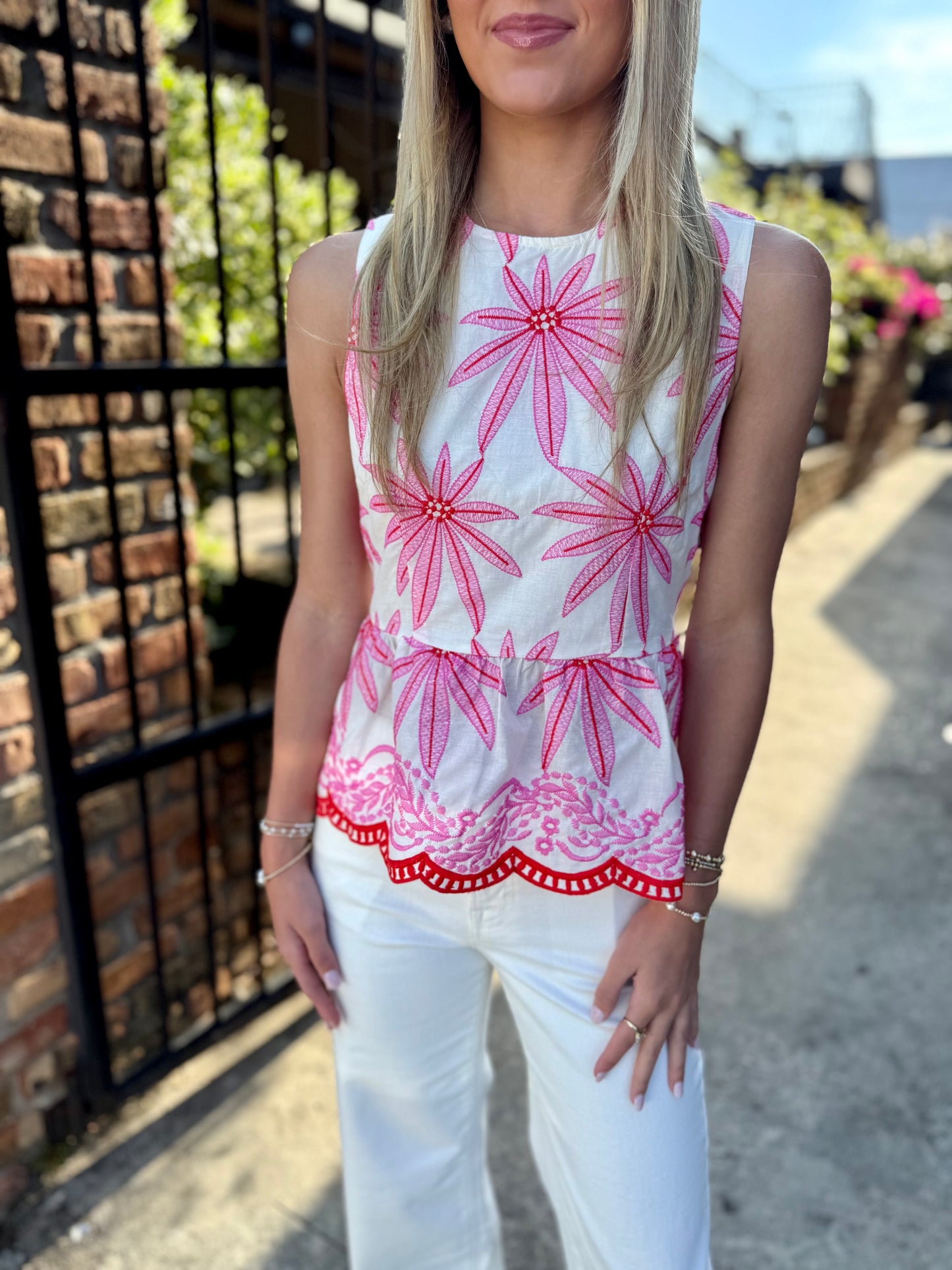 Becky Embroidery Peplum Top- Pink