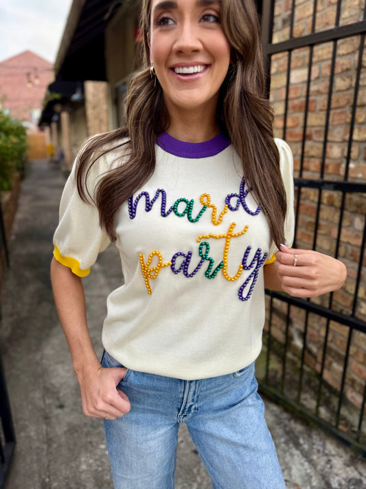 Mardi Party Pearl Script Top