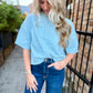 Brendan Mock Neck Sweater Top- Sky