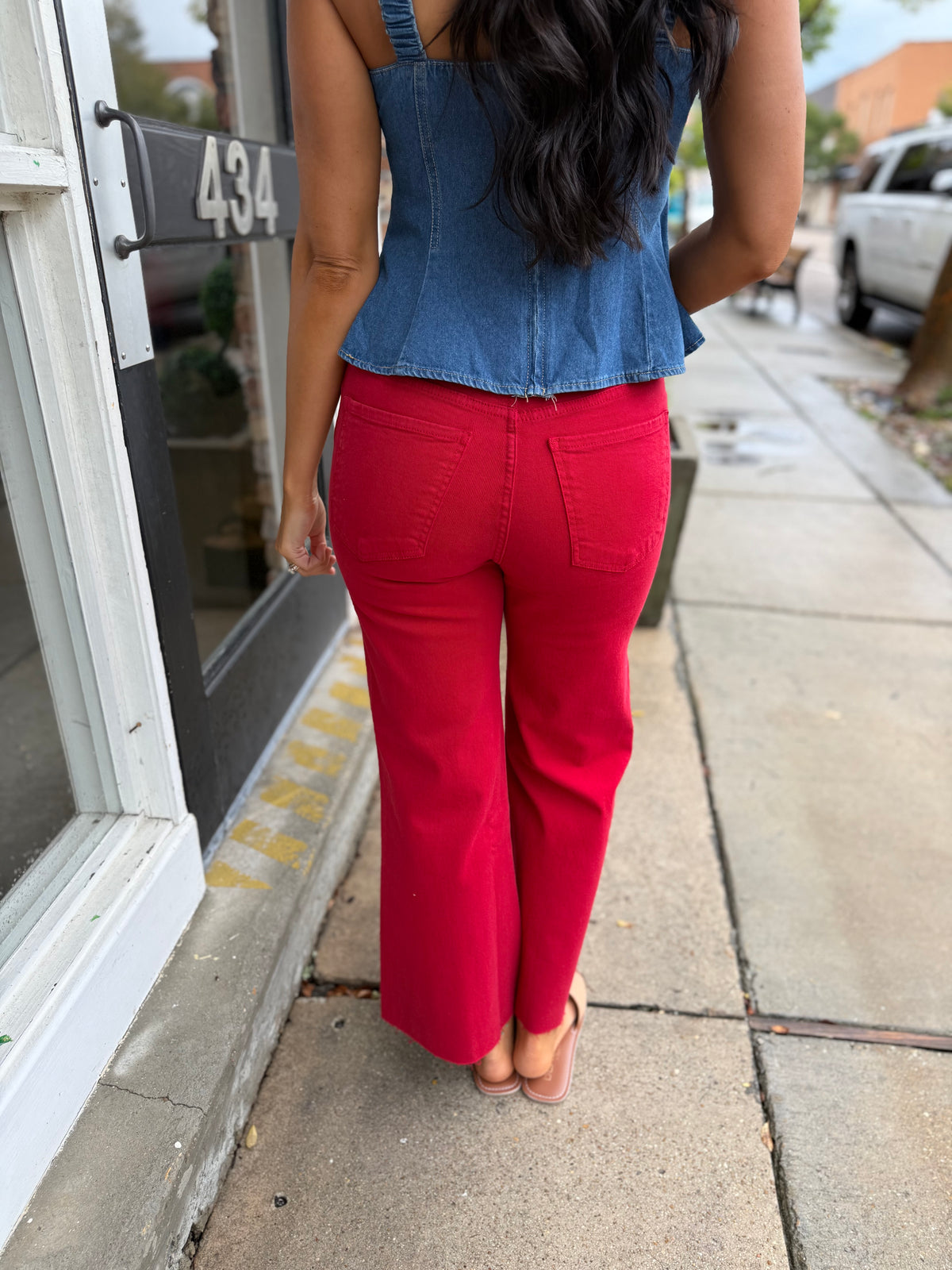 Meg (Ruby Red) HR Wide Leg Denim