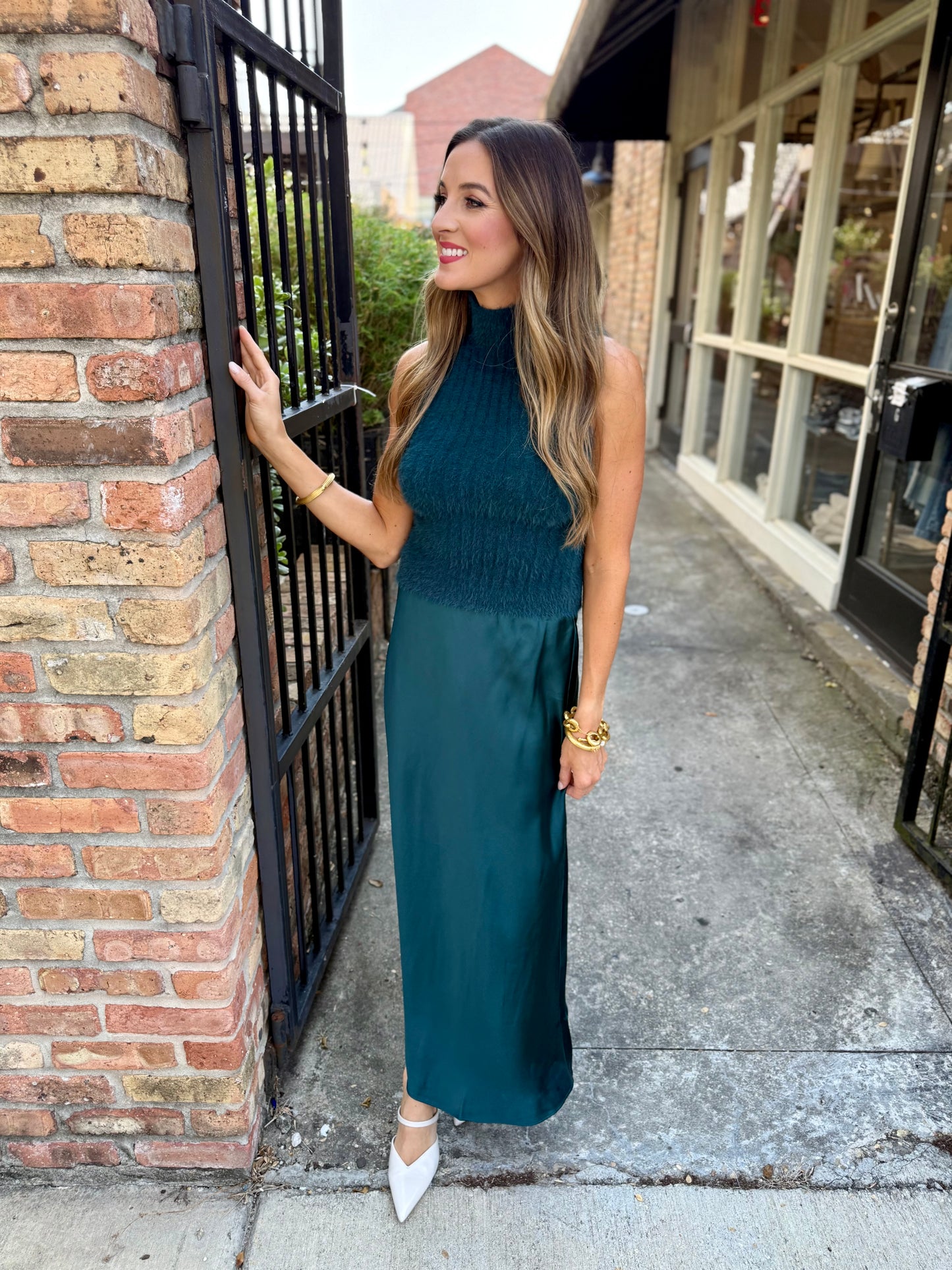 Fuzzy Sweater Tank- Deep Green