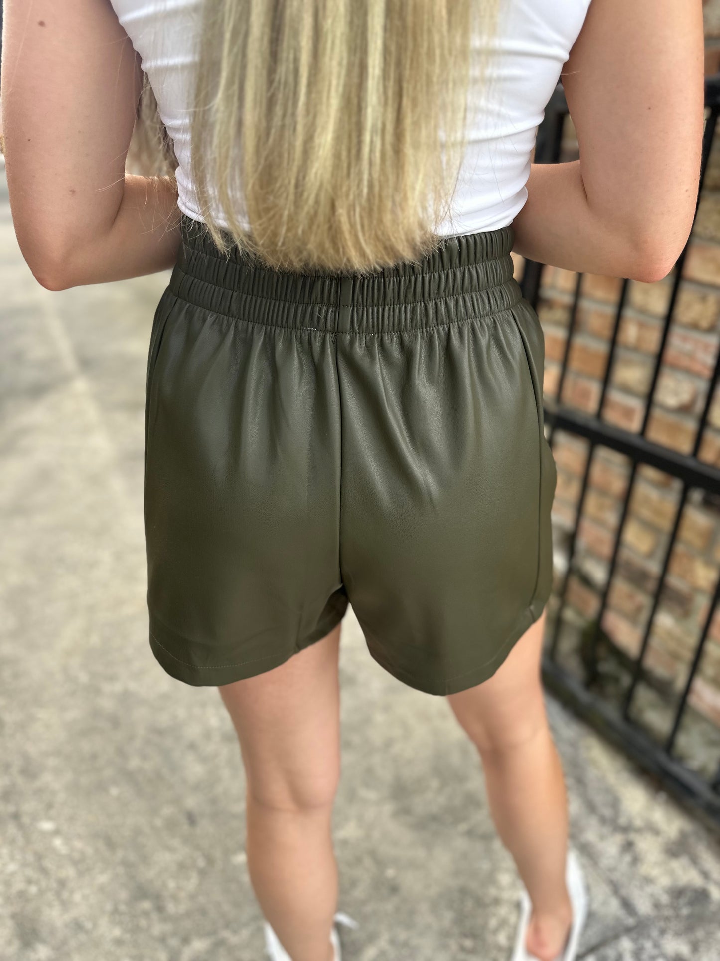 Skye Leather Shorts- Olive