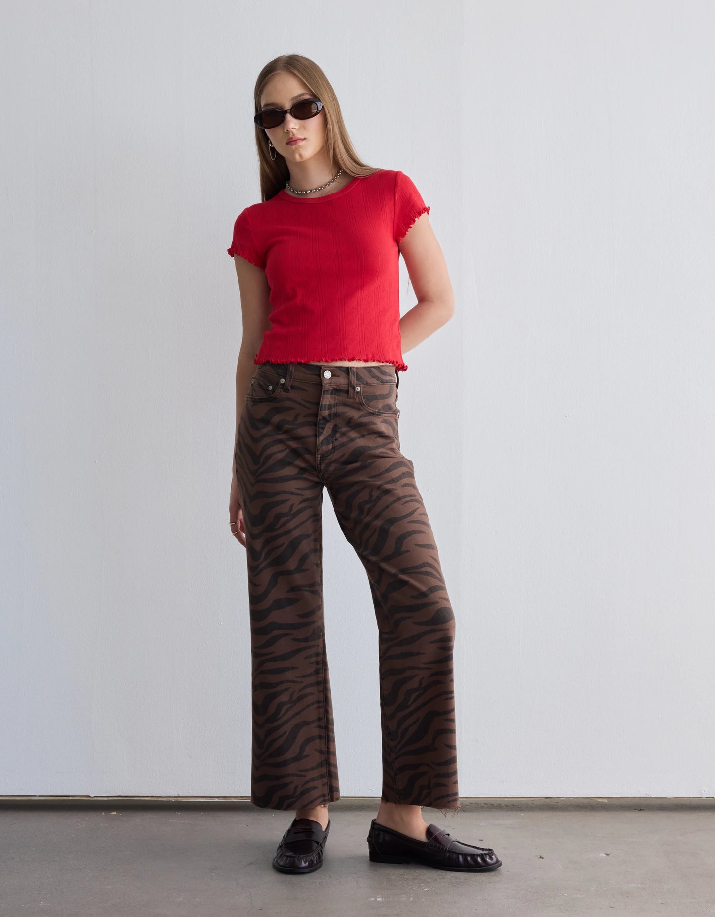 Pleaser High Rise Wide Ankle Denim- Desert Zebra