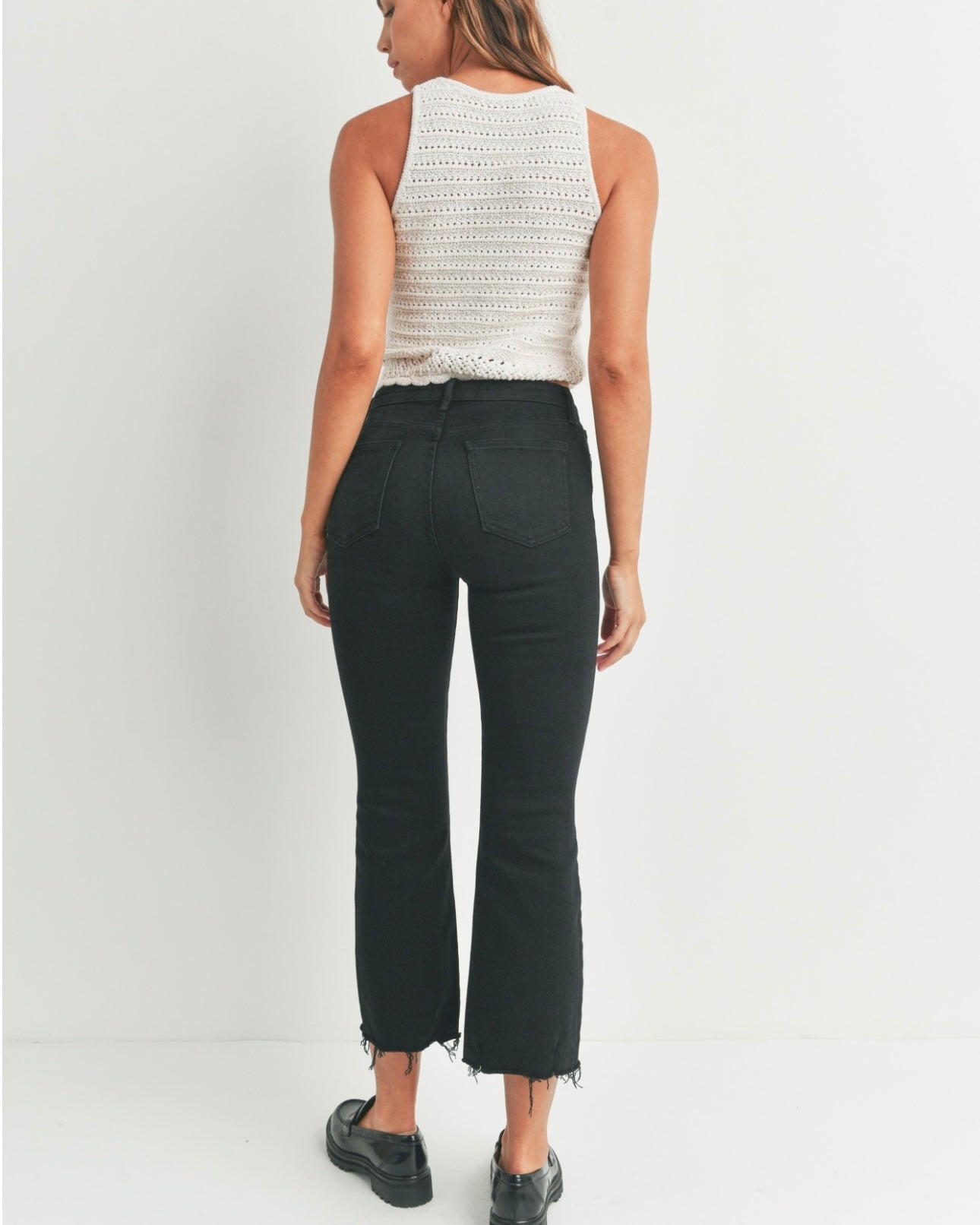 Lala HR Cropped Flare Denim- Black