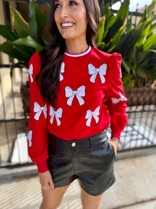 White Bow Sweatshirt- Red