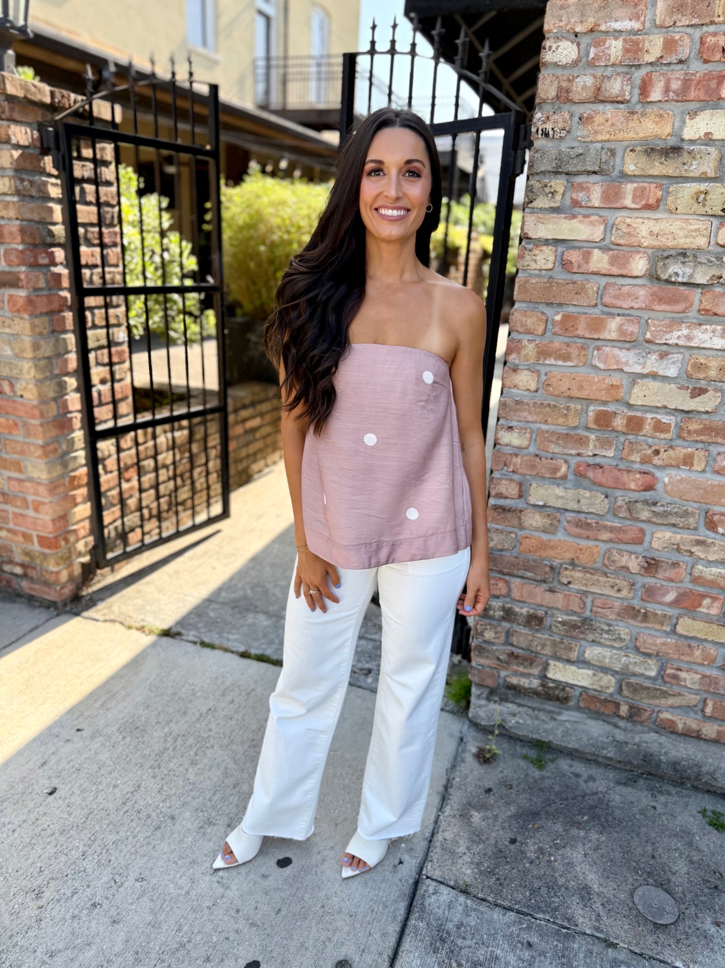 Polka Dot Strapless Top- Mocha