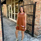 Queen Rainbow Rhinestone Trim Dress- Brown