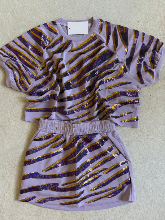 Tiger Sequin Stripe 2 PC SET- Lavender