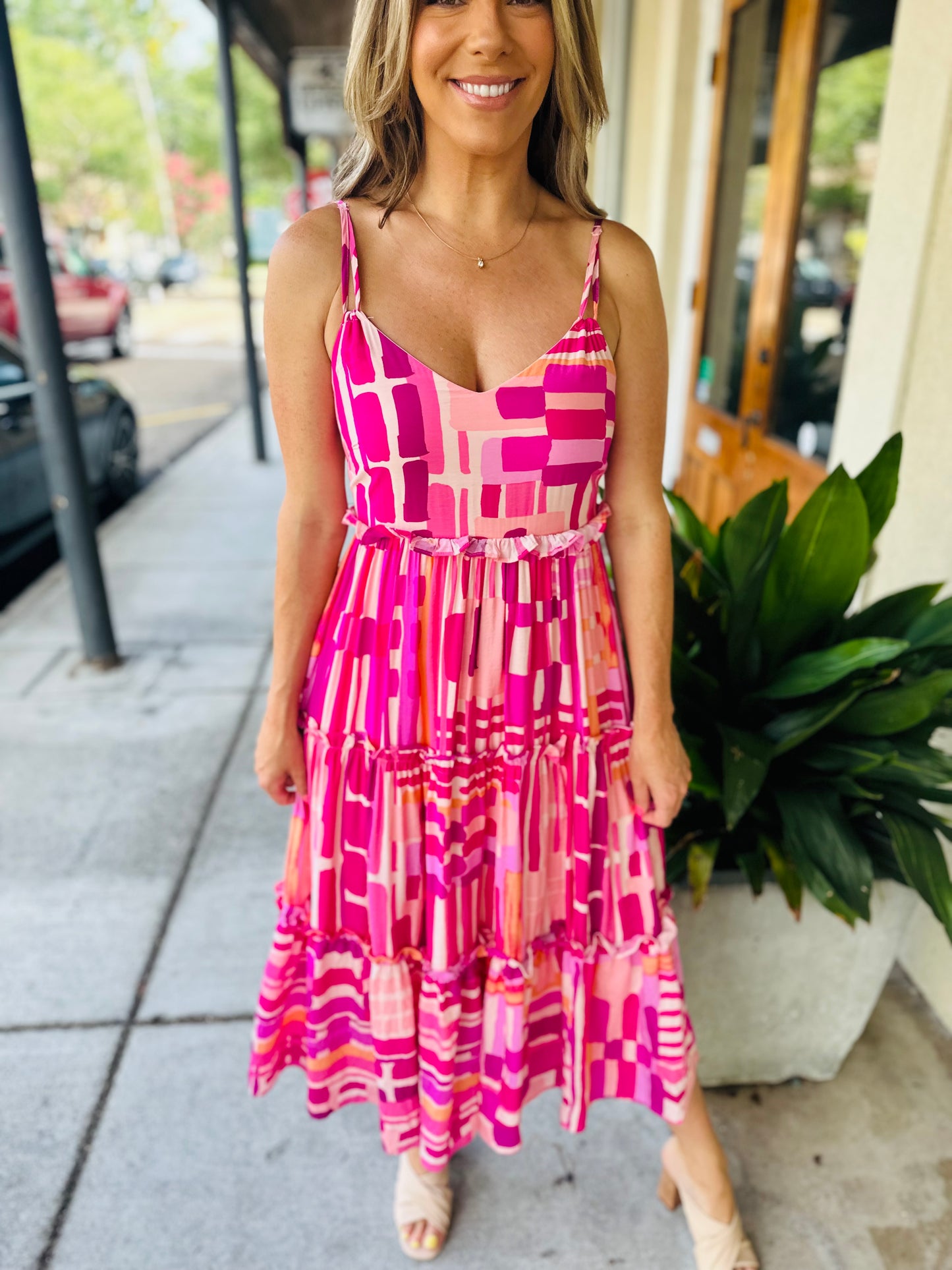 Abstract Maxi Dress- Pink