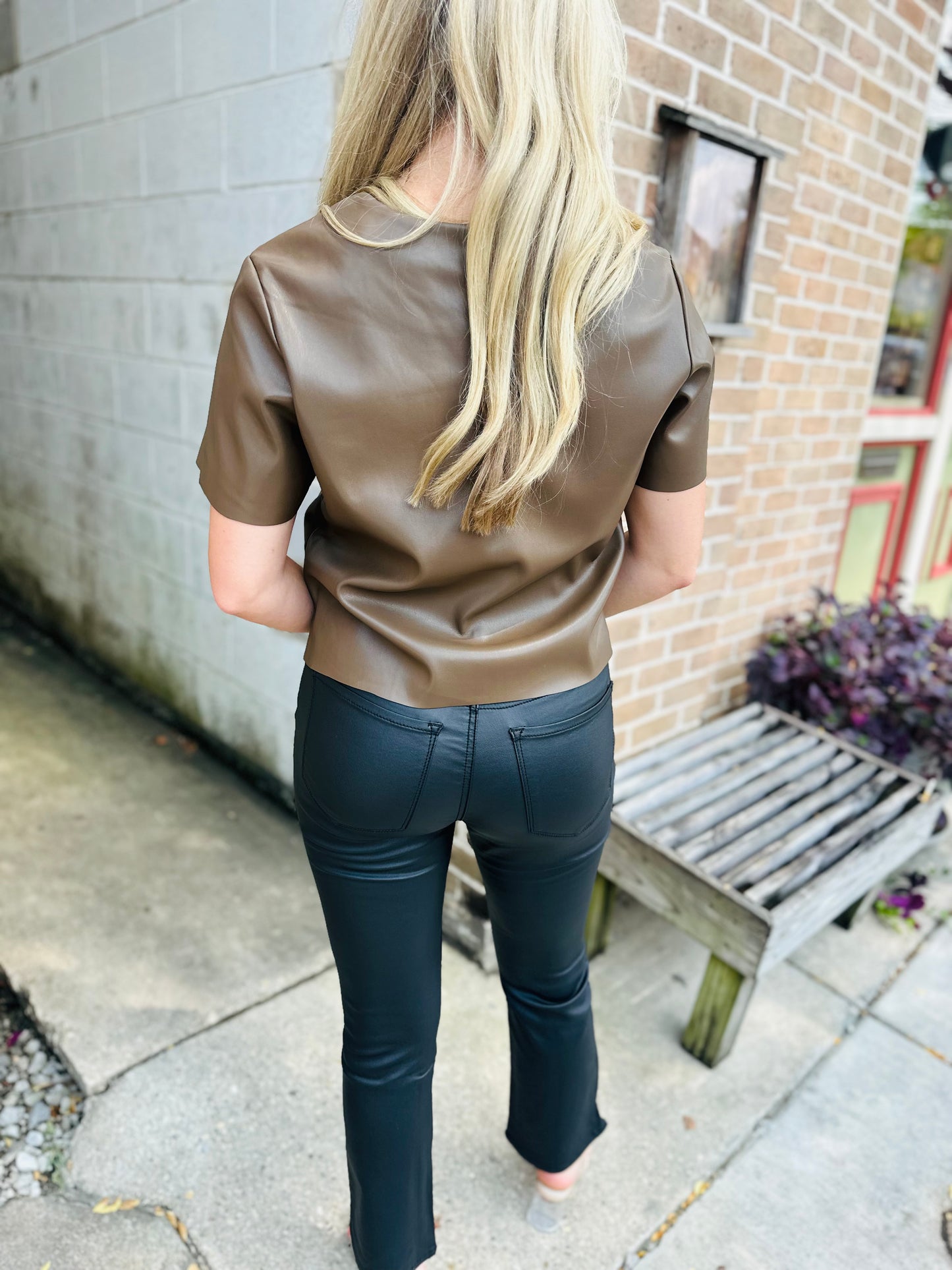 Ezra Faux Leather Top- Coco