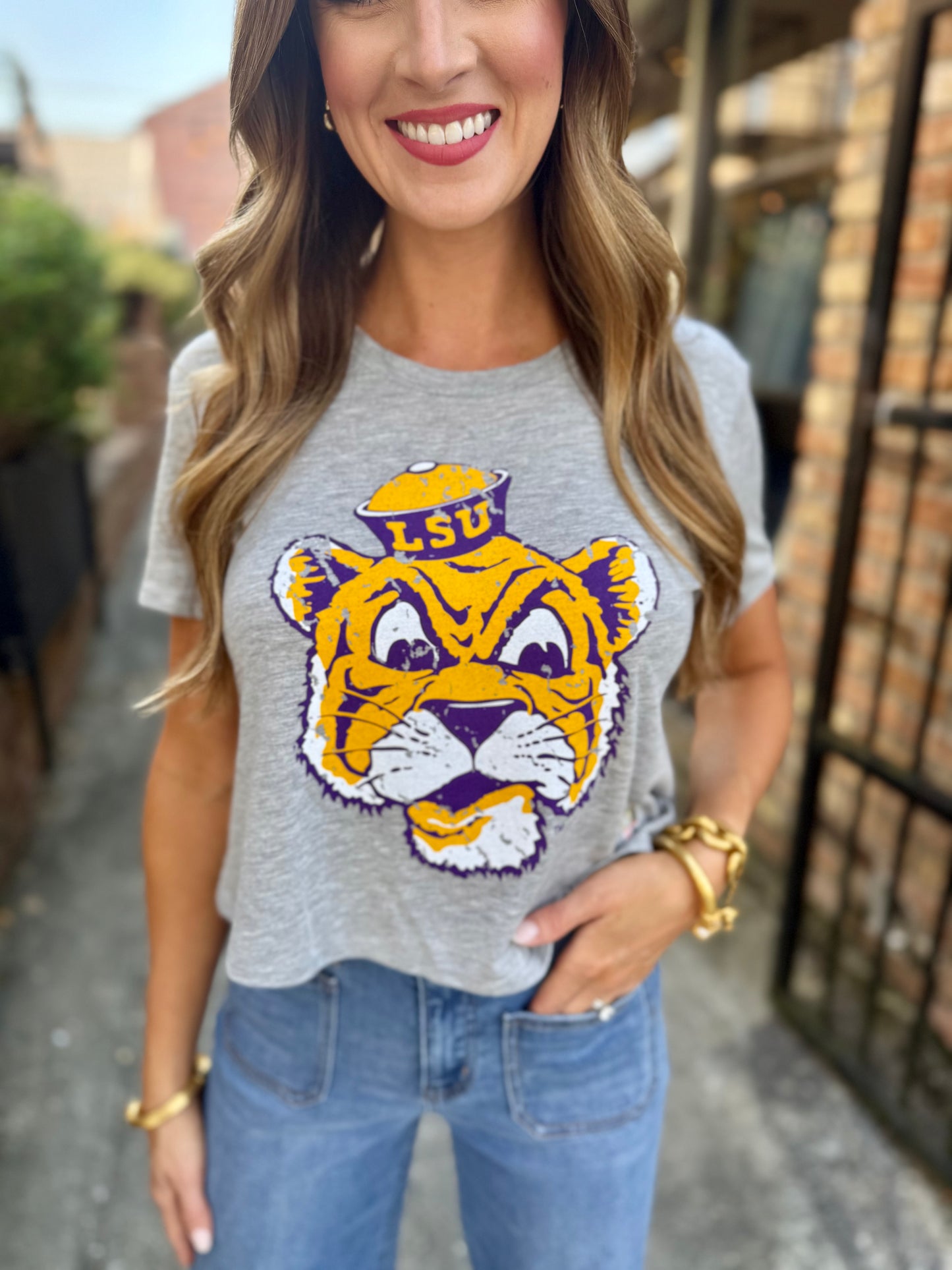 LSU Sailor Mike Crop Tee- Grey