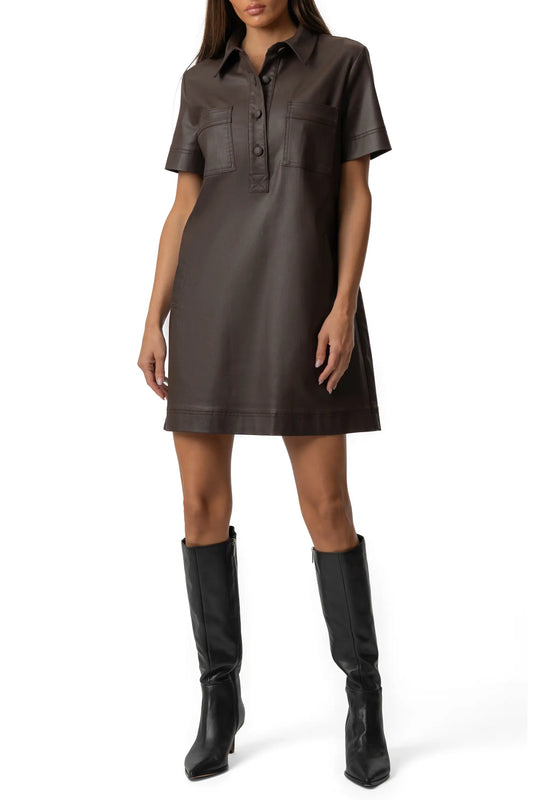 Tatiana Faux Leather Dress- Chocolate