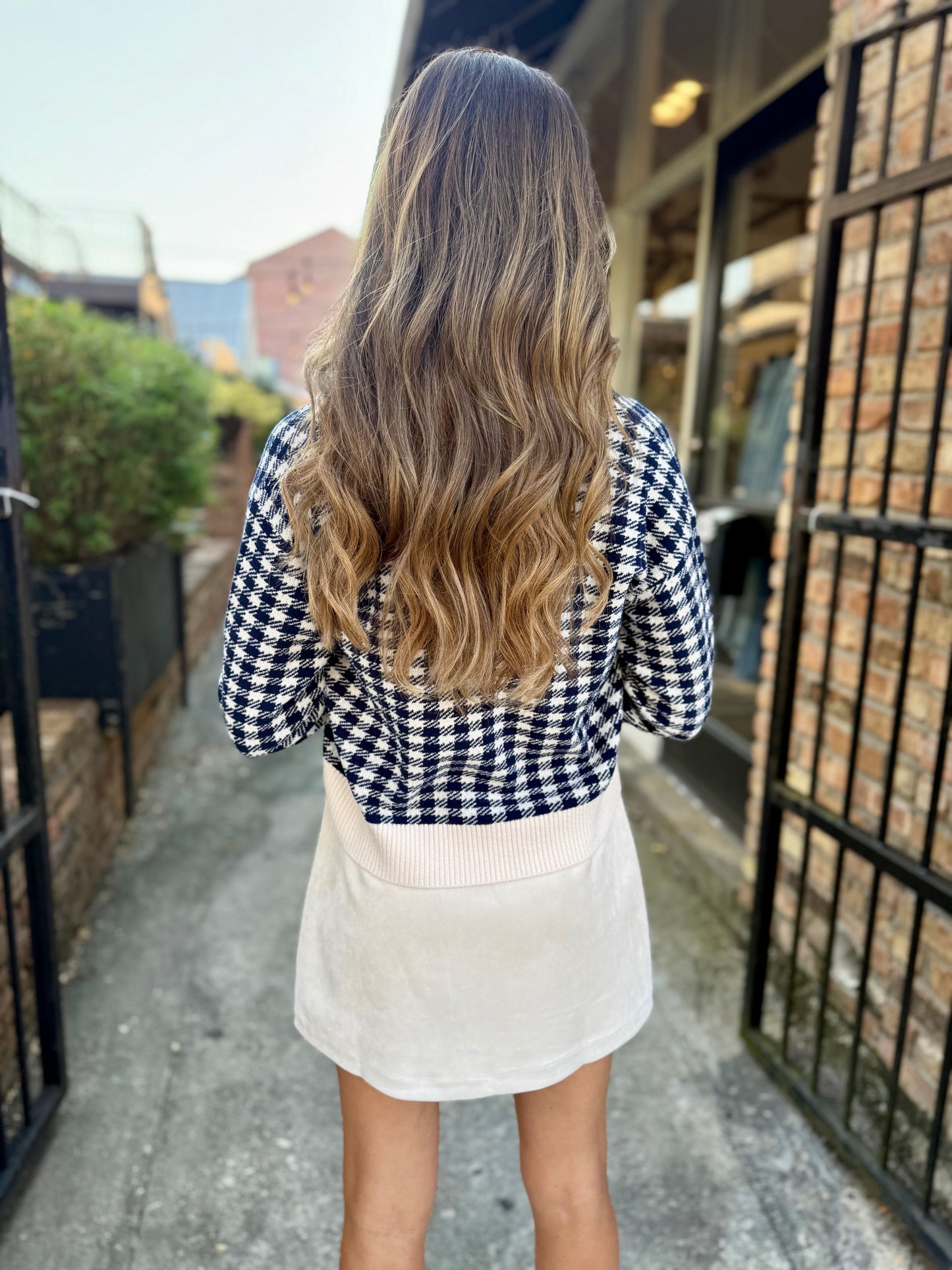 Checkered Cardigan- Navy