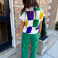 Cleopatra Checkered Sweater Top- Ivory