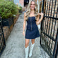 Burg Pleated Mini Dress- Navy