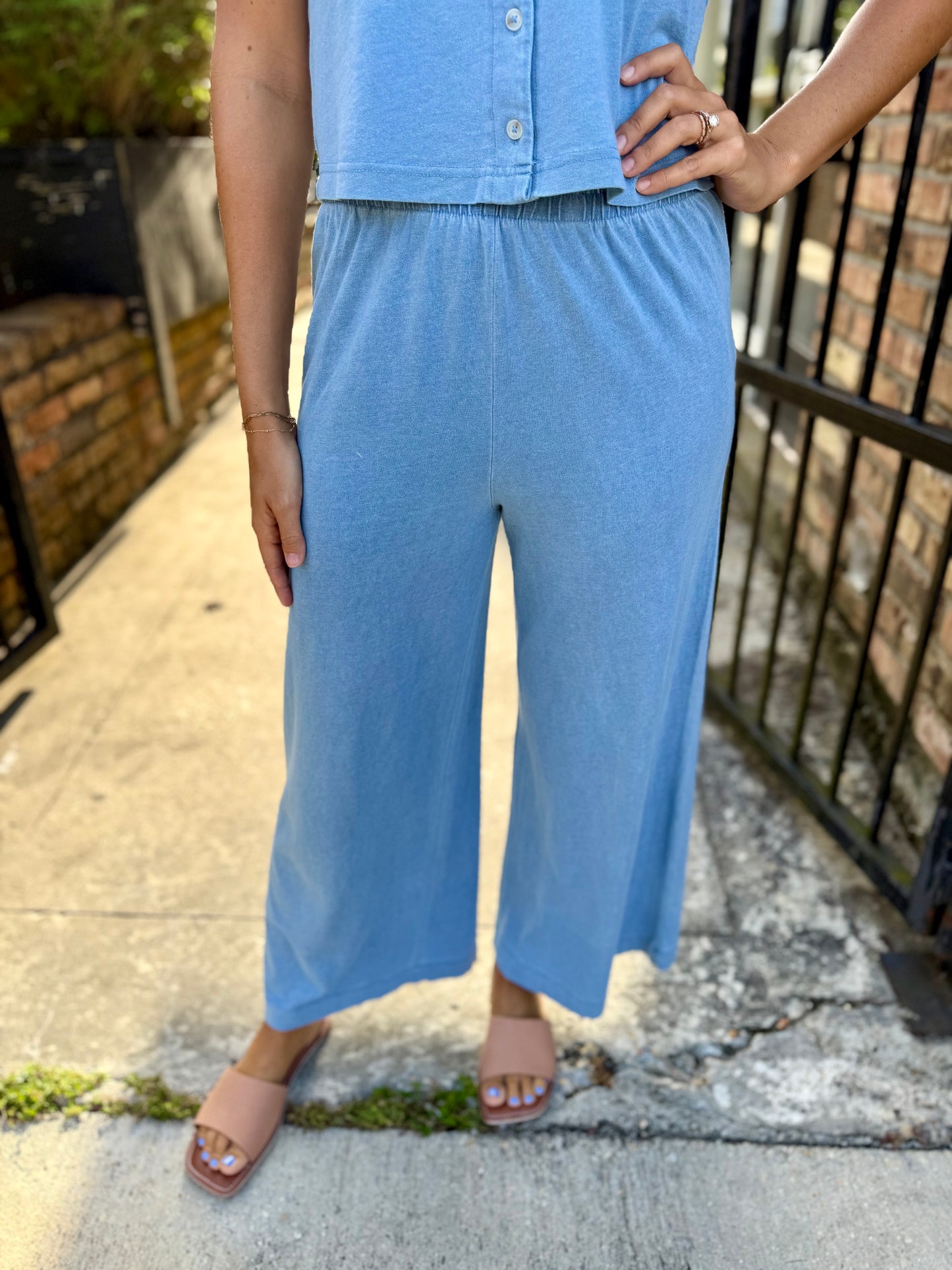 Z Supply Solace Jersey Denim Top- Santorini Indigo