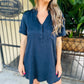 Moon Washed Denim Mini Dress- Washed Navy