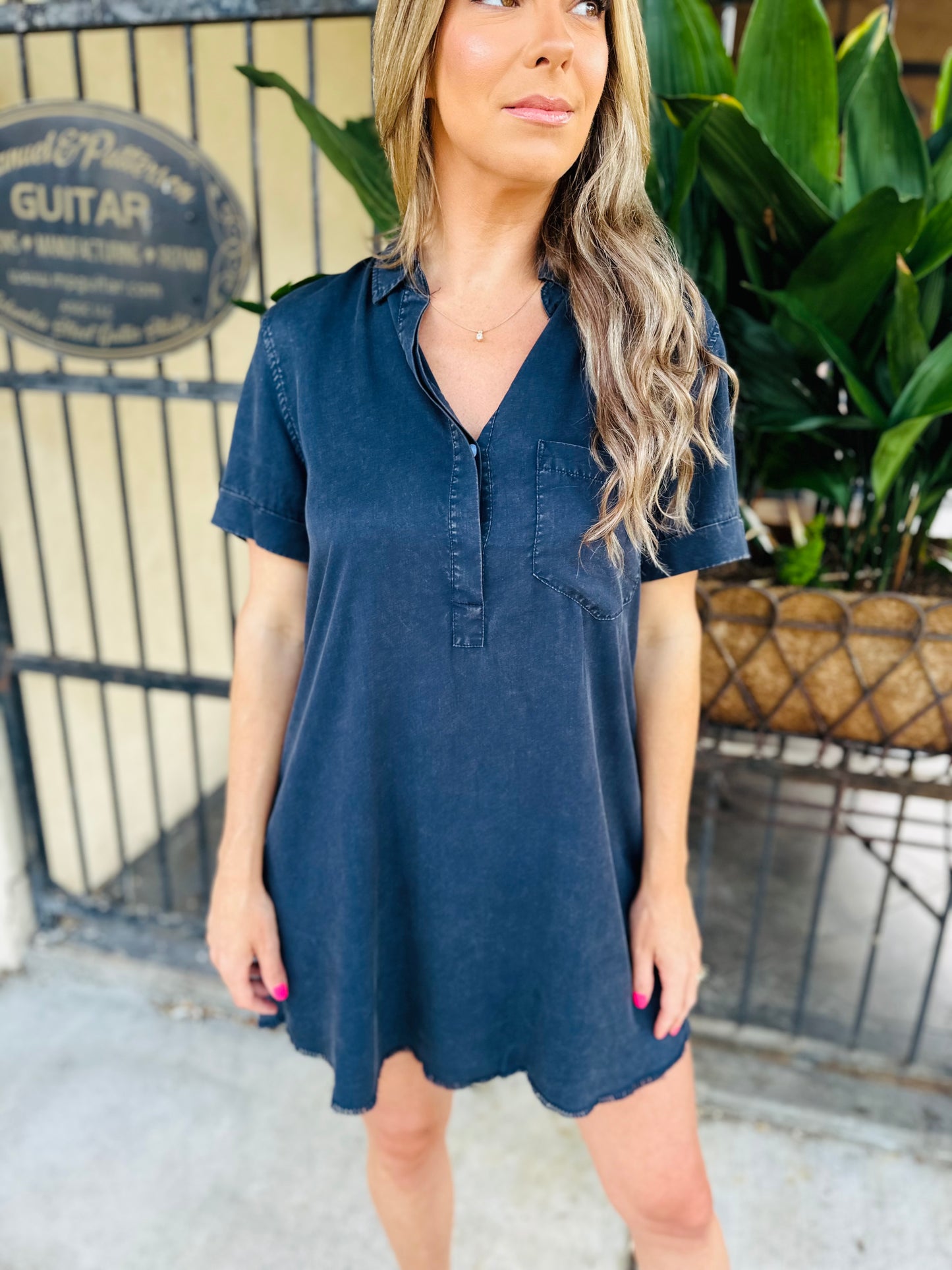 Moon Washed Denim Mini Dress- Washed Navy