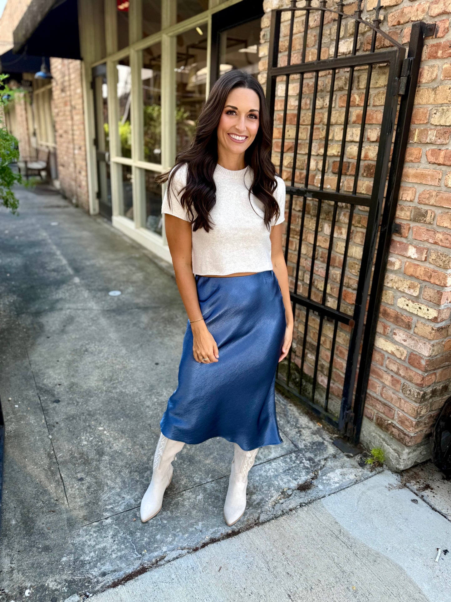 Kaylee Satin Maxi Skirt- Dusty Navy