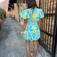 Dylan Puff Mini Dress- Lime Multi