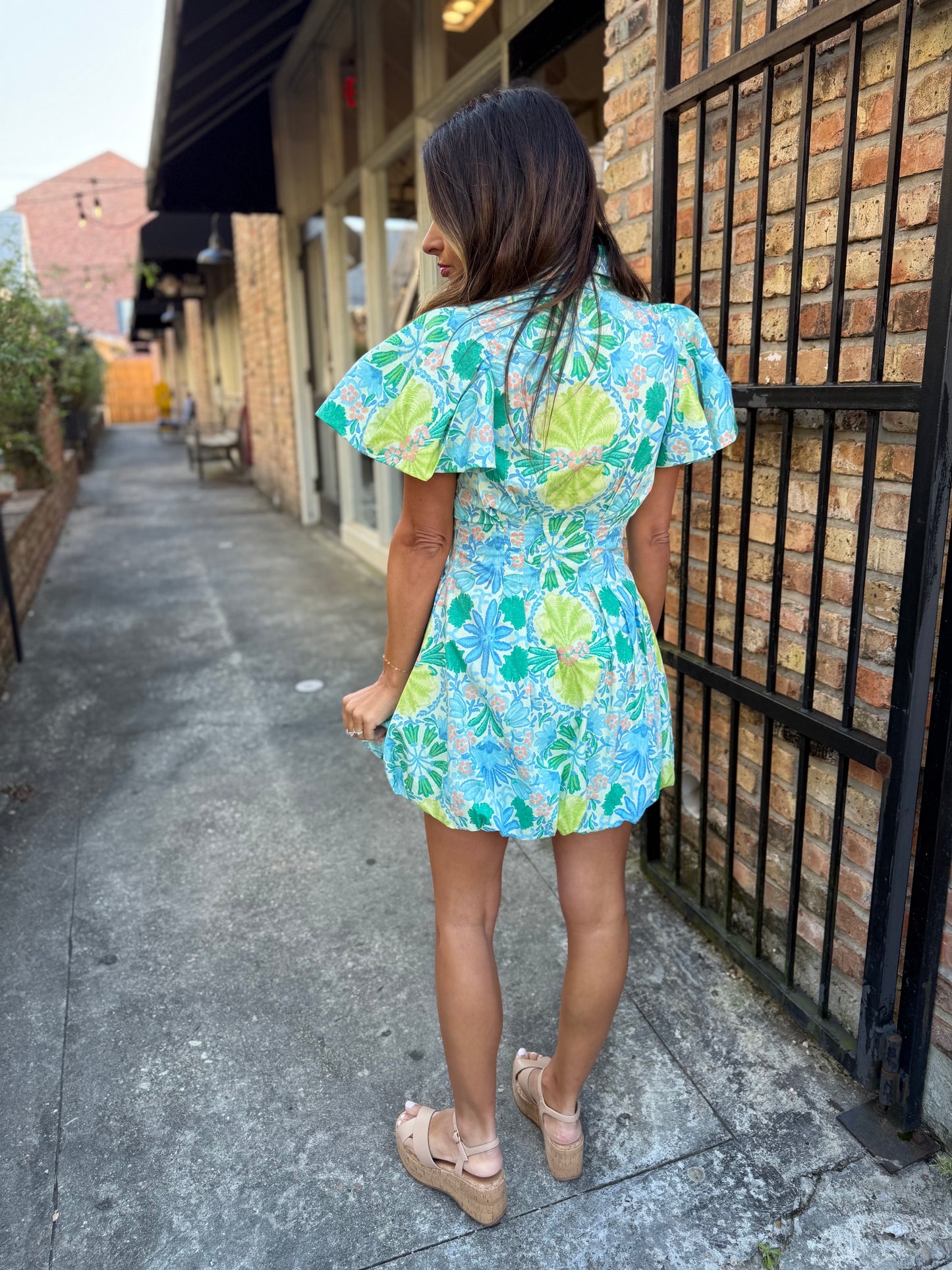 Dylan Puff Mini Dress- Lime Multi