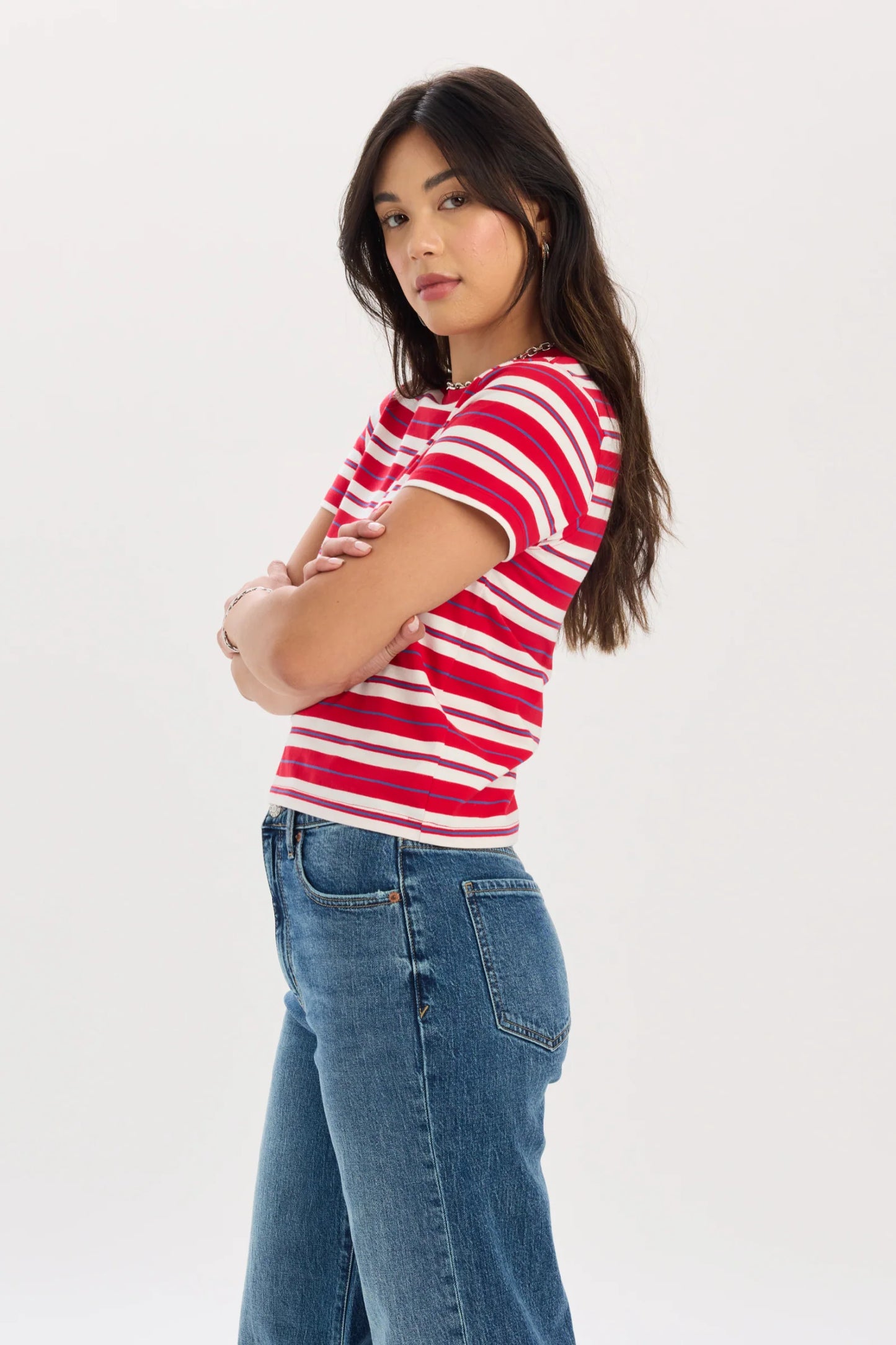Zuma Stripe Crew Tee- Red