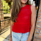 Conklin Crochet Fringe Tank- Red