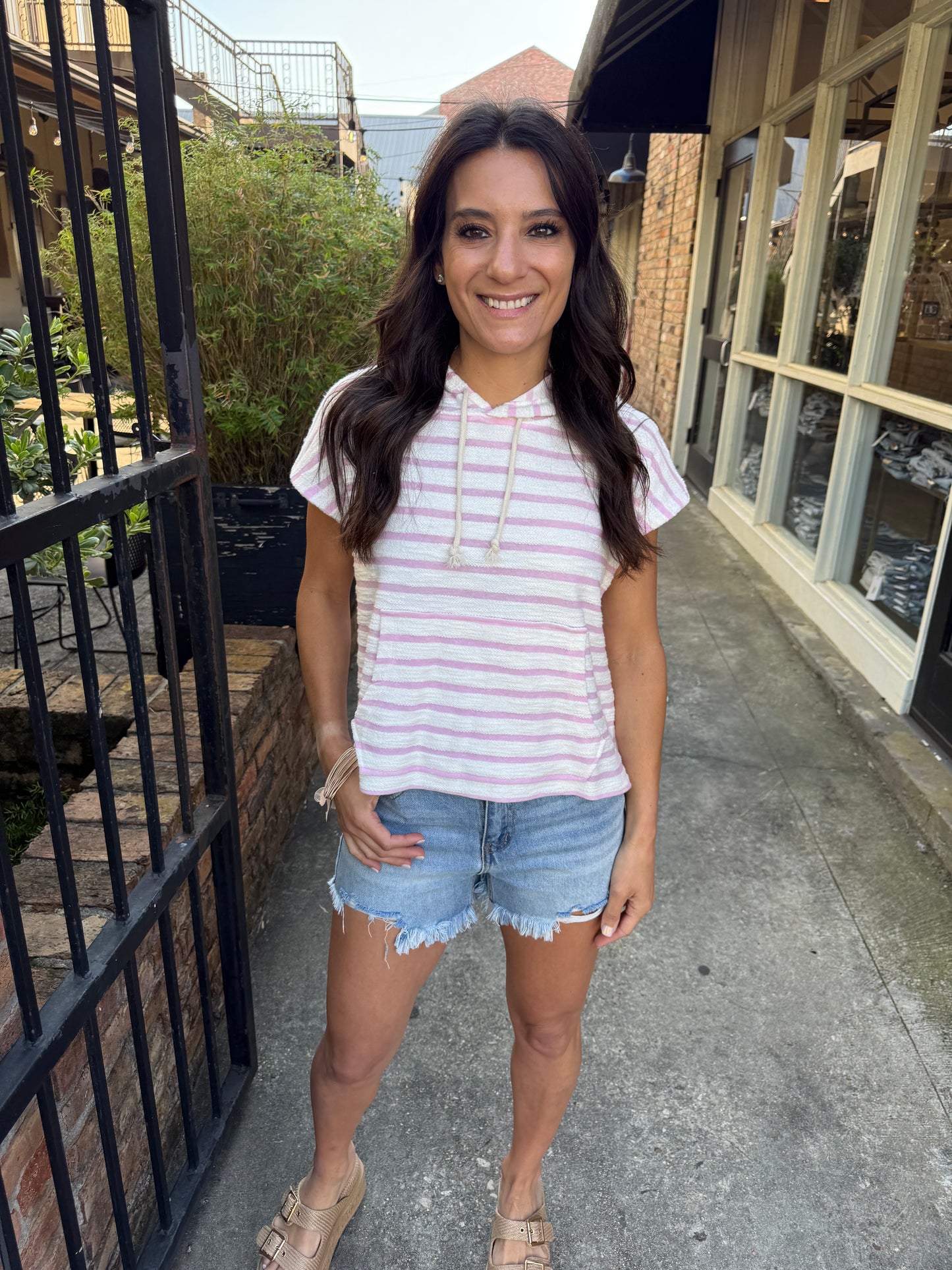Davis Striped Hooded Top- Pink