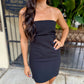 Nancy Strapless Linen Mini Dress- Black