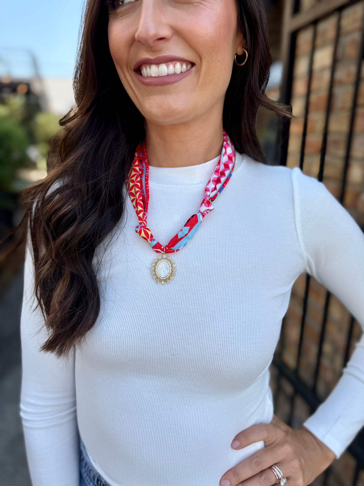 Scarf Necklace- Bright Blossom/Rhinestone Mary