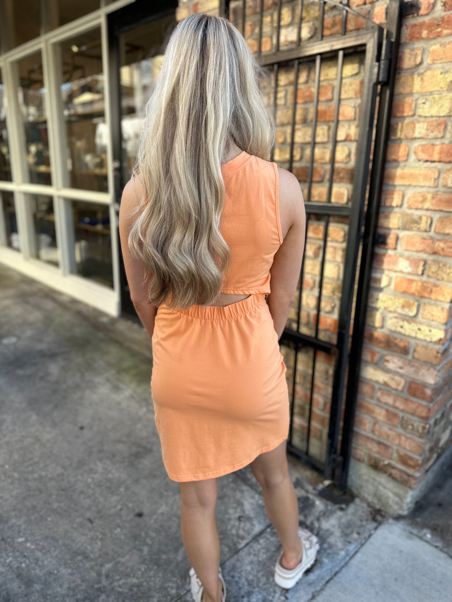 Fuller Back Cutout Mini Dress- Orange