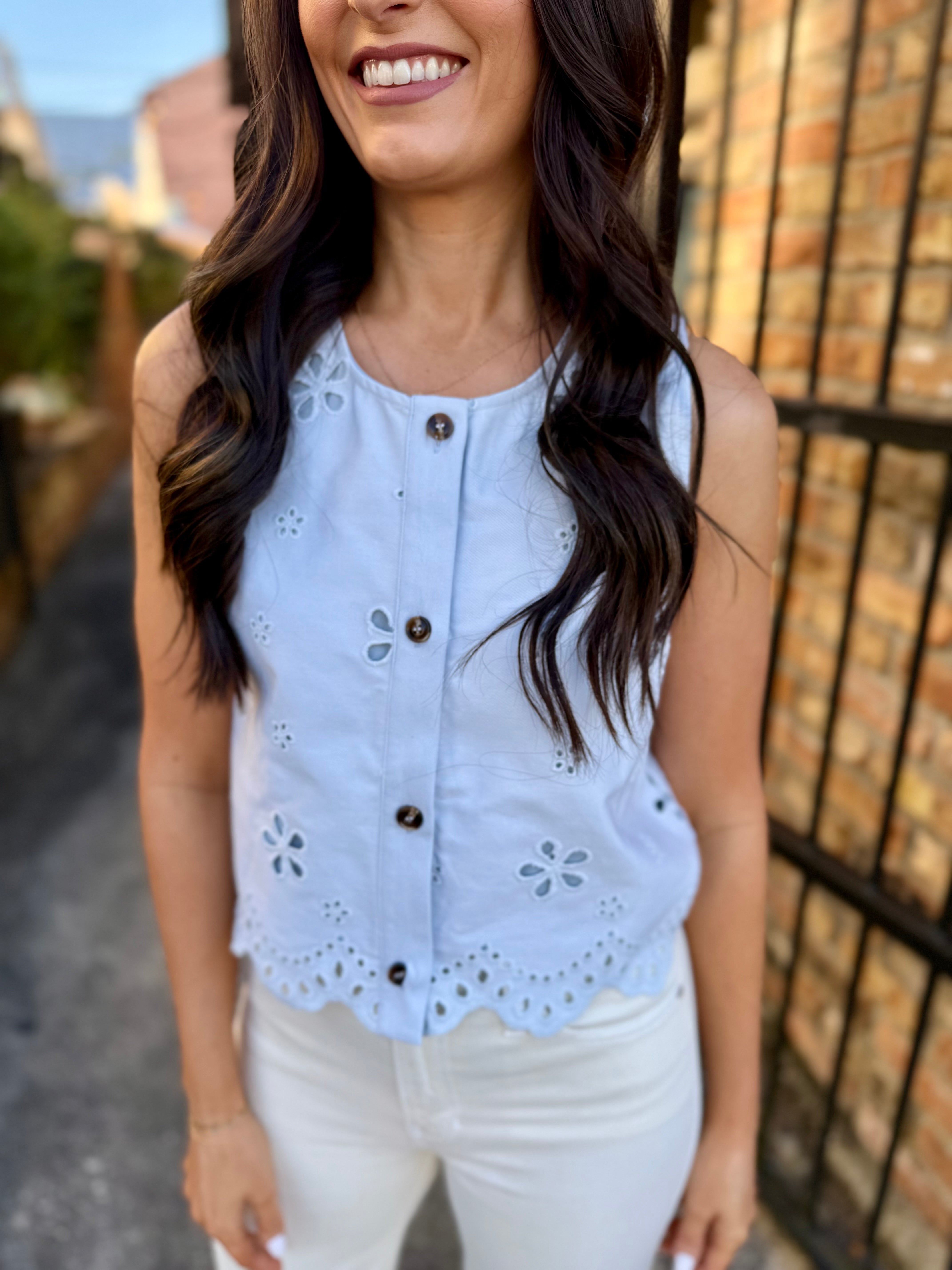 Eyelet Embroidered Crop Tank- Blue – Hazel Lane Boutique