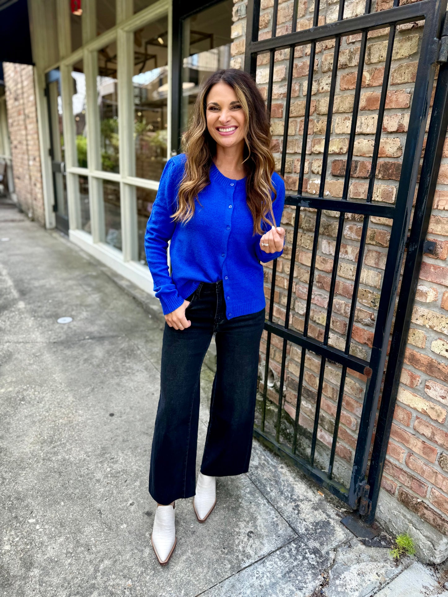 La Salle Crew Neck Cardigan- Cobalt