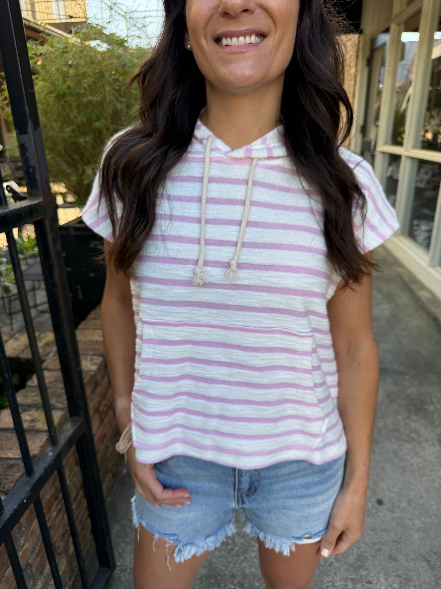 Davis Striped Hooded Top- Pink