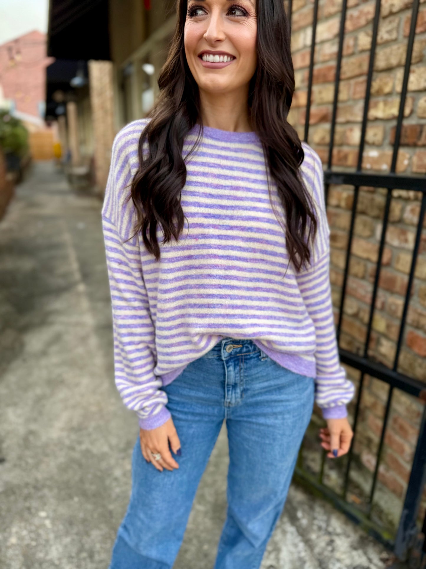Haley Stripe Knit Sweater- Lavender