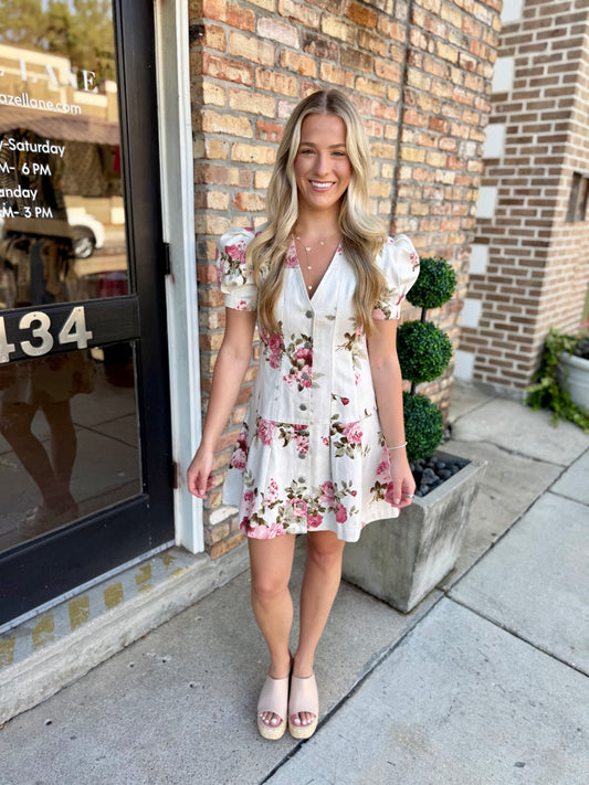 Alvina Floral Button Mini Dress