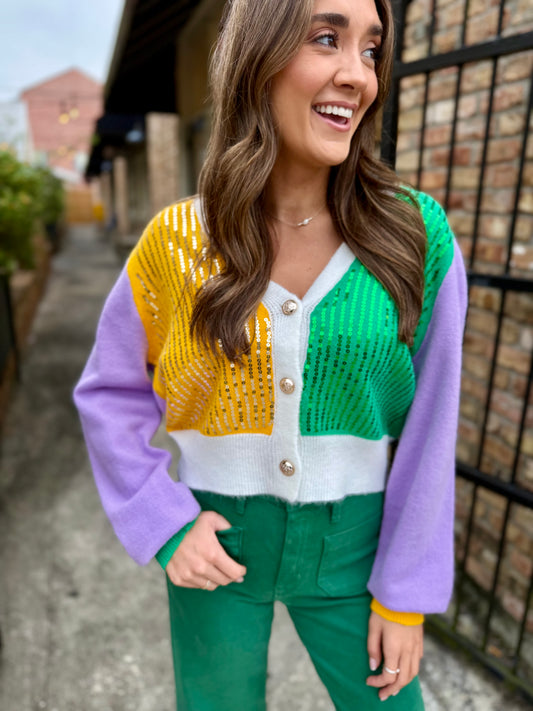 Thoth MG Colorblock Cardigan- Purple