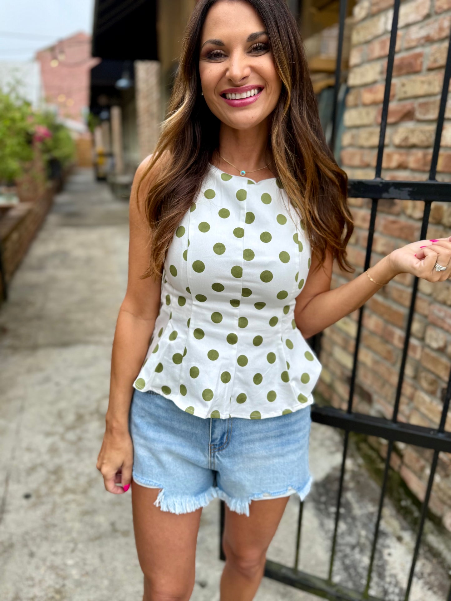 Polka Dot Peplum- White & Green