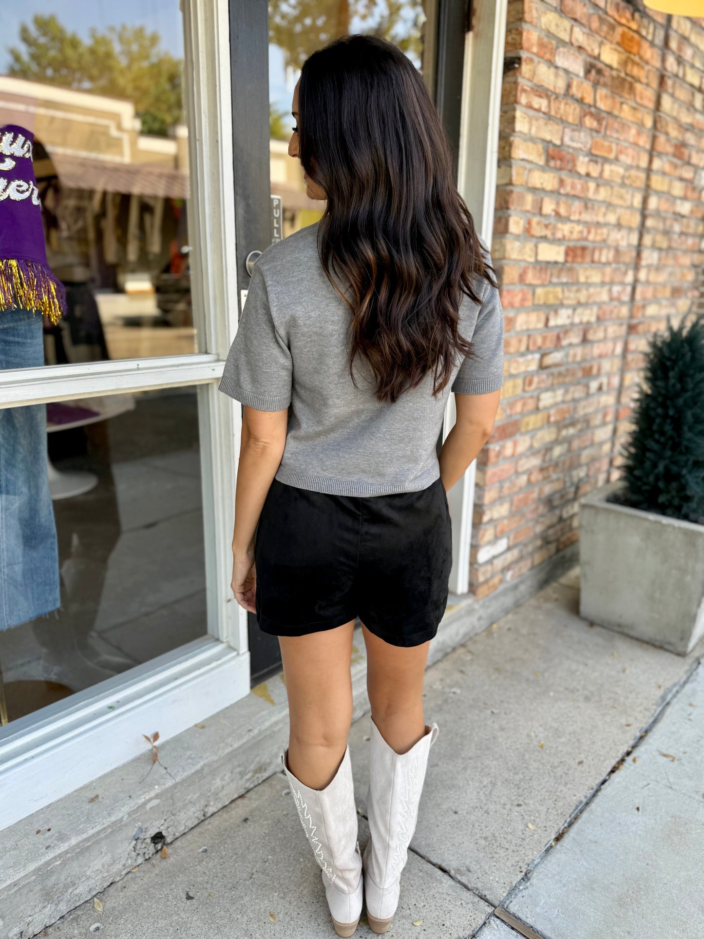 Kori Short Sleeve Sweater- Grey