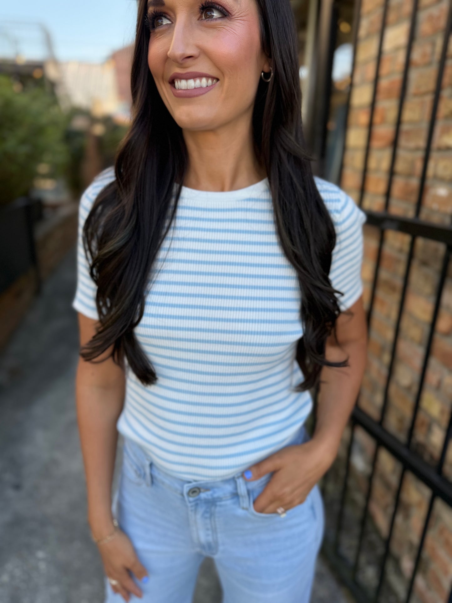 Stevie Striped Crew Neck- Ice Blue
