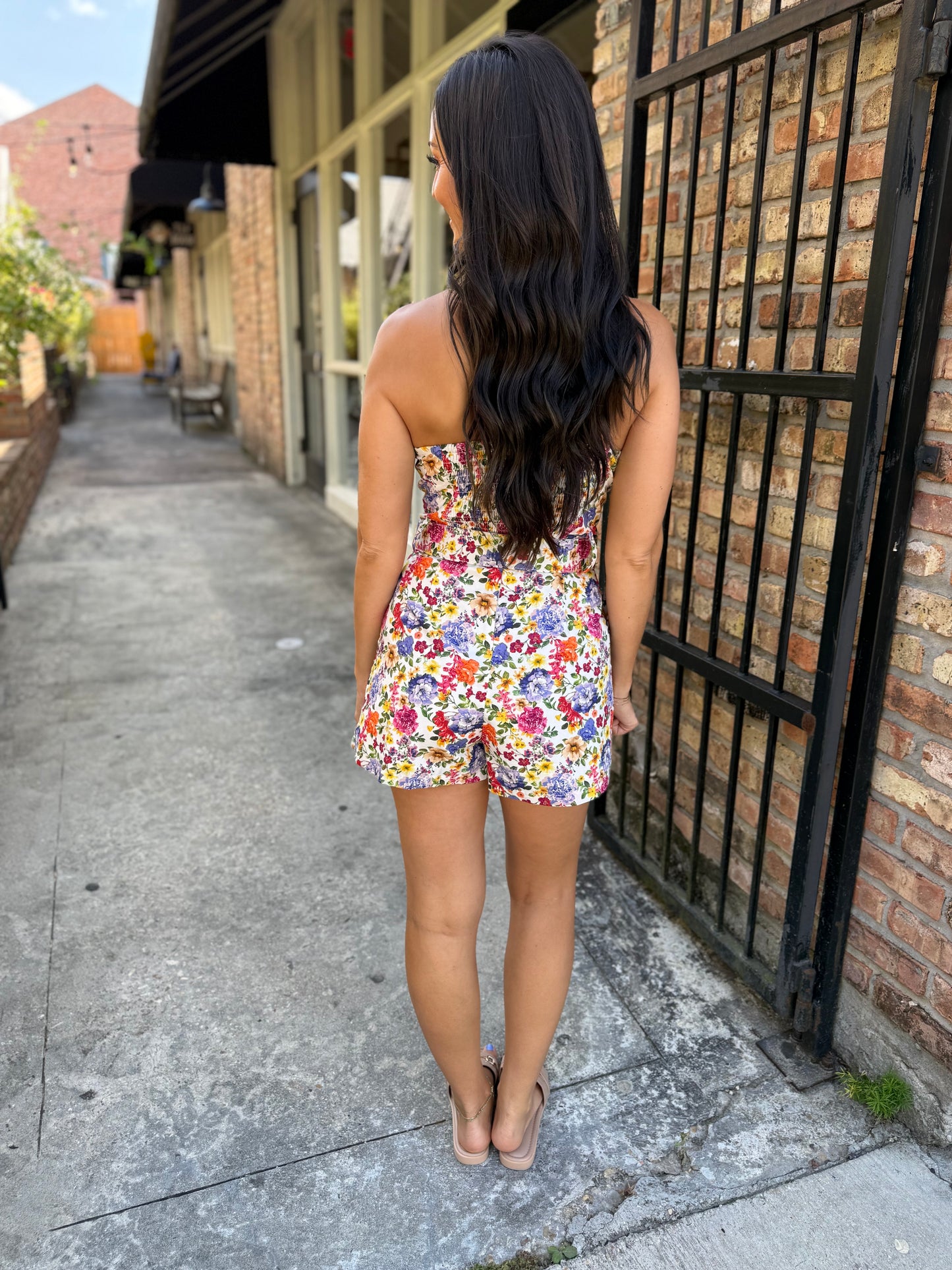 Kelly Garden Strapless Belted Romper
