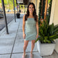 Alexa Contrast Stretch Denim Mini Dress- Mint