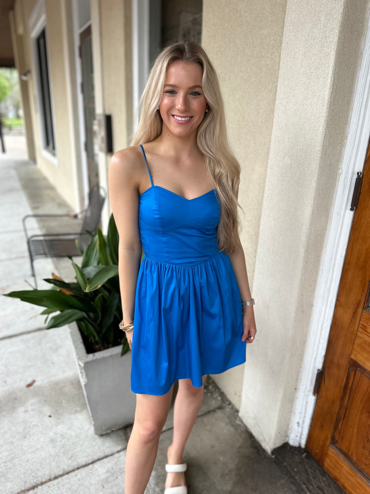 Florida Strappy Flared Dress- Blue