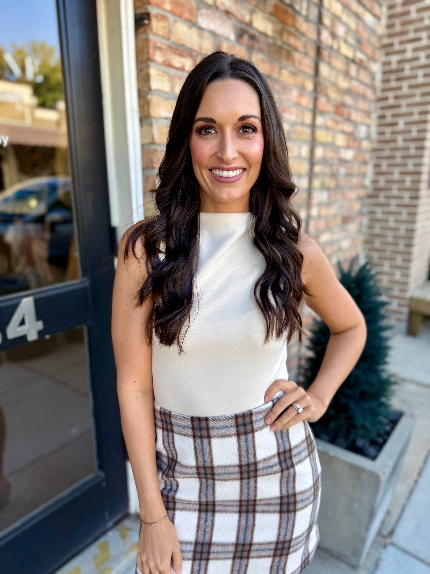 Manhattan Plaid Mini Skirt- Cream