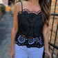 Embroidered Eyelet Peplum- Black