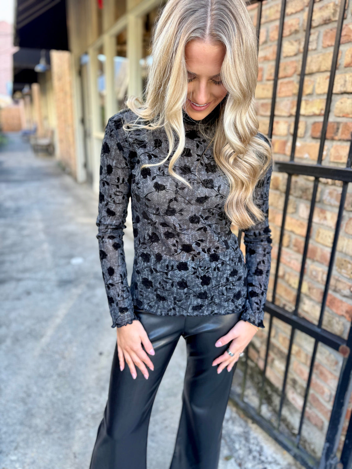 Semi Transparent Floral Top-Black