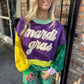 Mardi Gras Fuzzy Colorblock Sweater- Purple