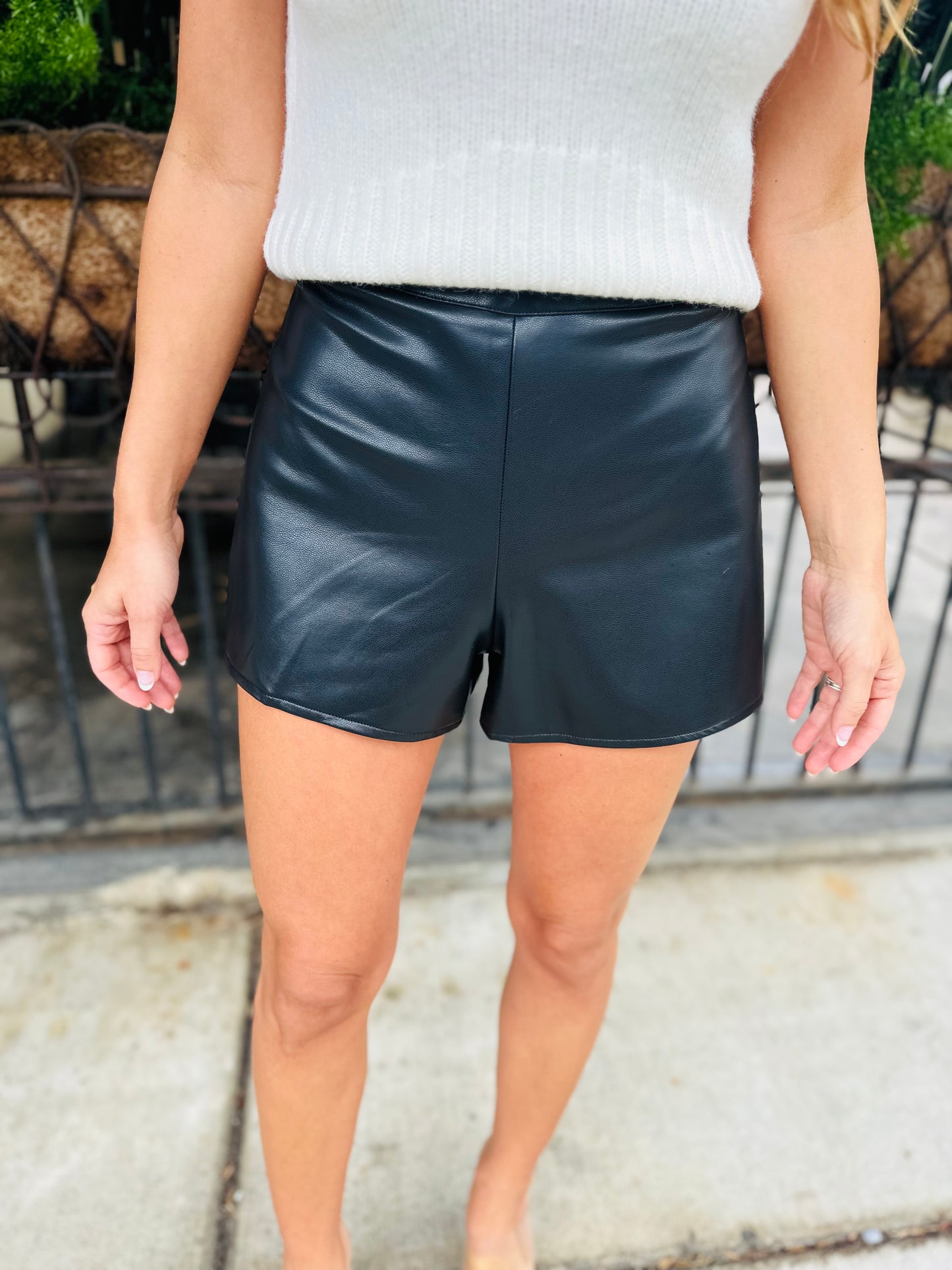 Susan High Waisted Faux Leather Shorts- Black