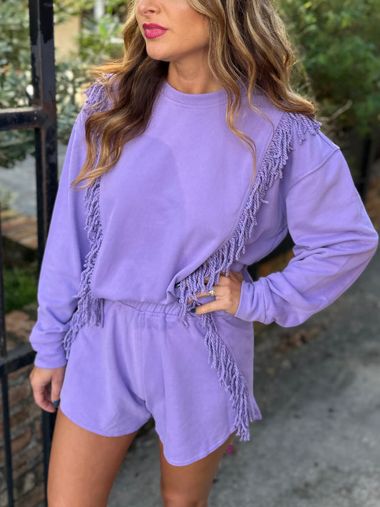 Fringe Sweatshirt- Purple